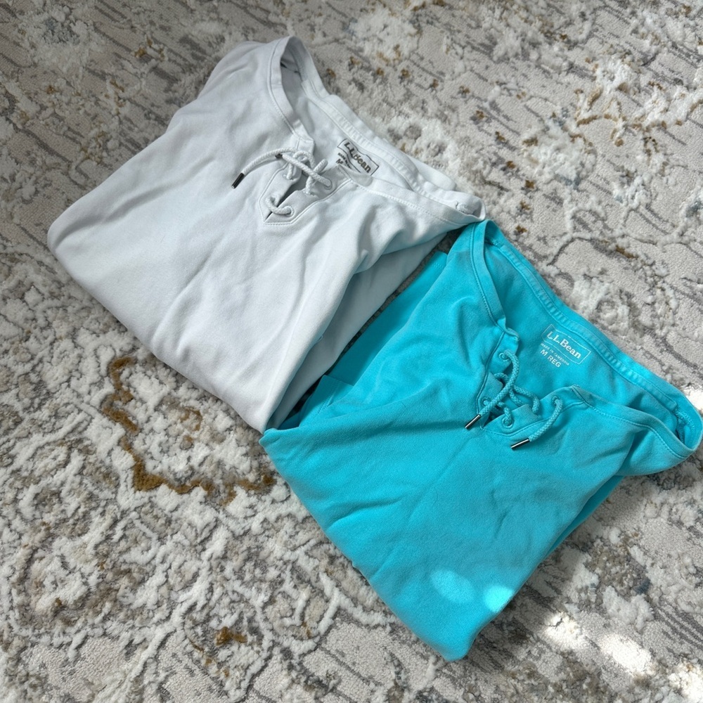 L.L. Bean Lace-Up Tops - Turquoise & White